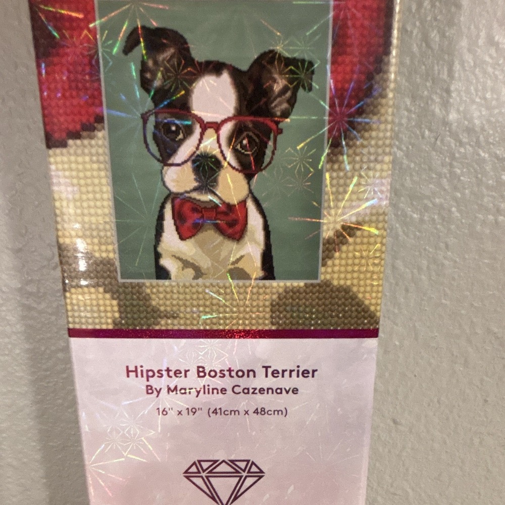 Diamond Art Club Hipster Boston Terrier DIY Diamond Art Kit Round Diamonds 16x19